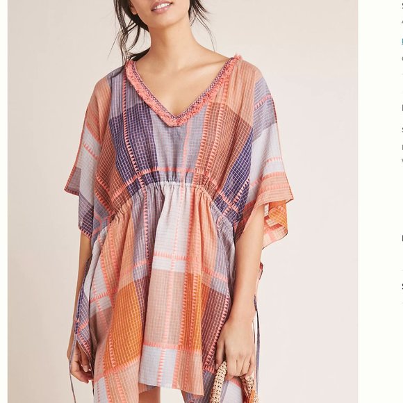 Anthropologie Other - anthropologie maya plaid caftan w/fringe v-neck M